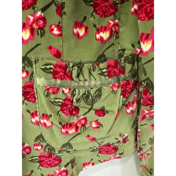 Vintage Inspired Rose Floral Green Corduroy Blazer Jacket Sz M Retro Girl Boss - Picture 4 of 9